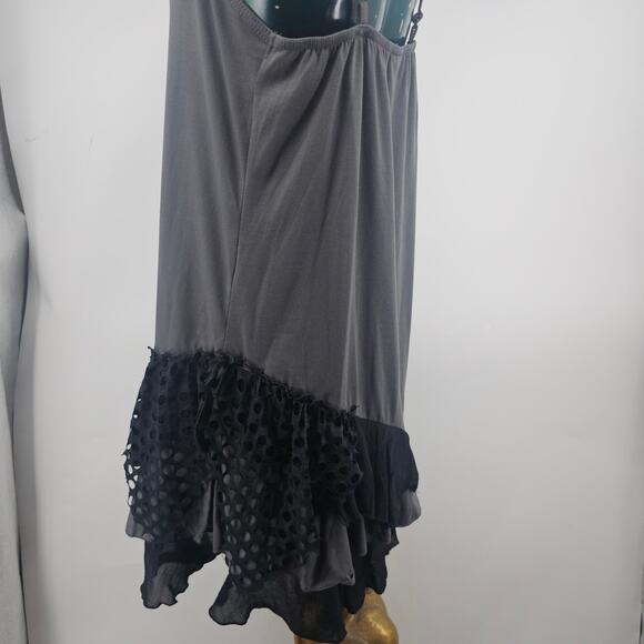 Noelle Knit Boho Ruffle Cami Dress Adjustable Straps Gray & black Size S/M 3637 - Picture 3 of 8